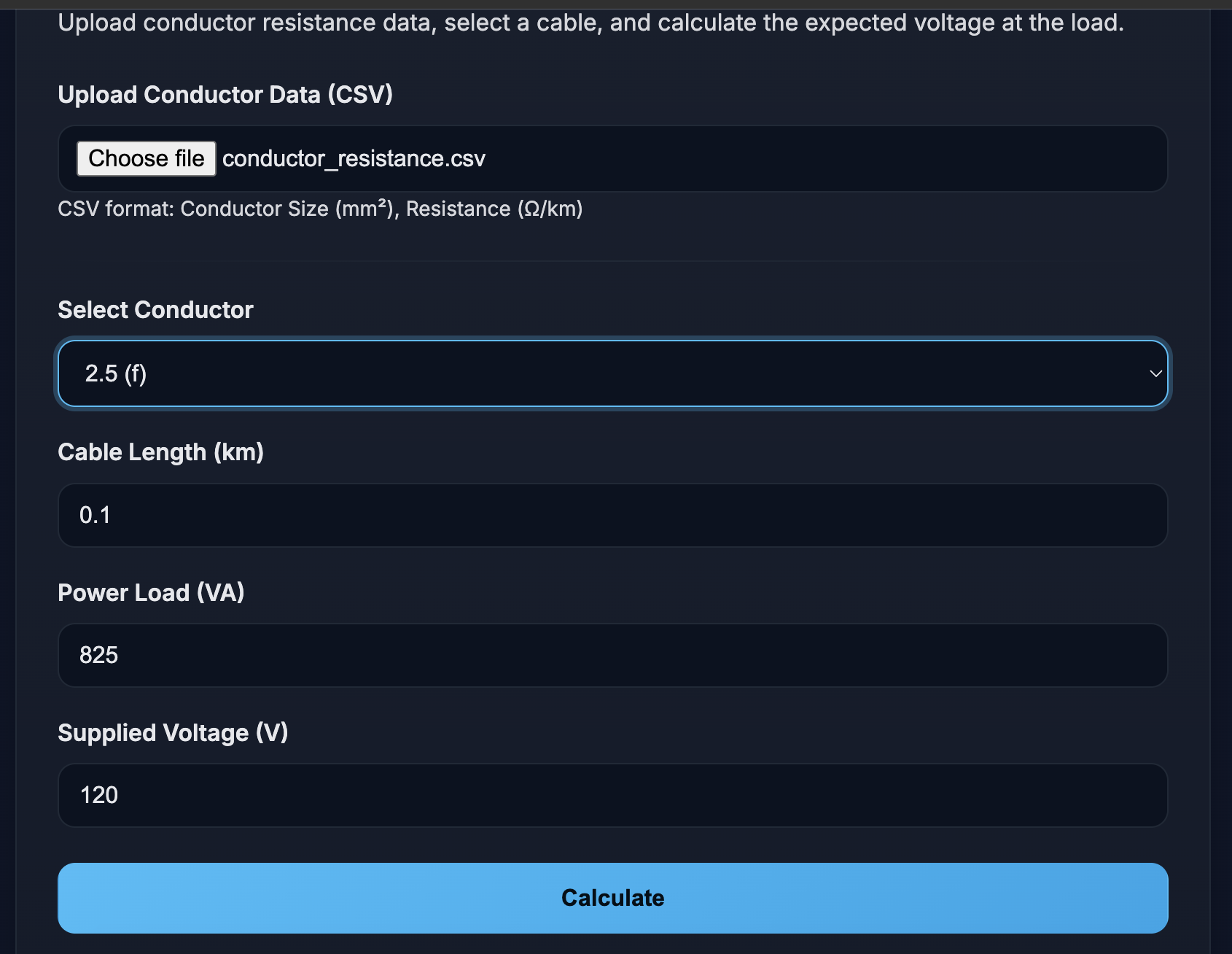 Voltage Drop Calculator application
